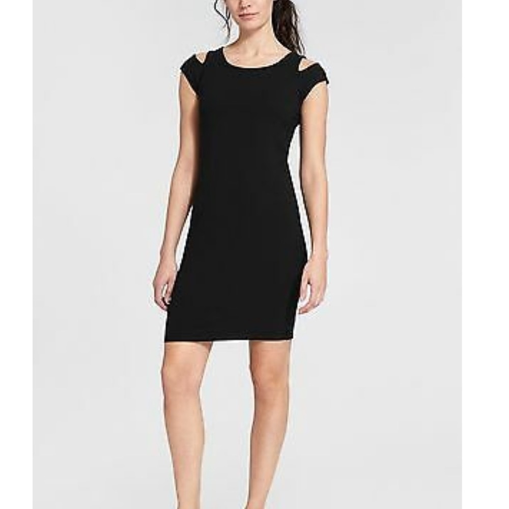 Athleta black short sleeved cold-shoulder dress